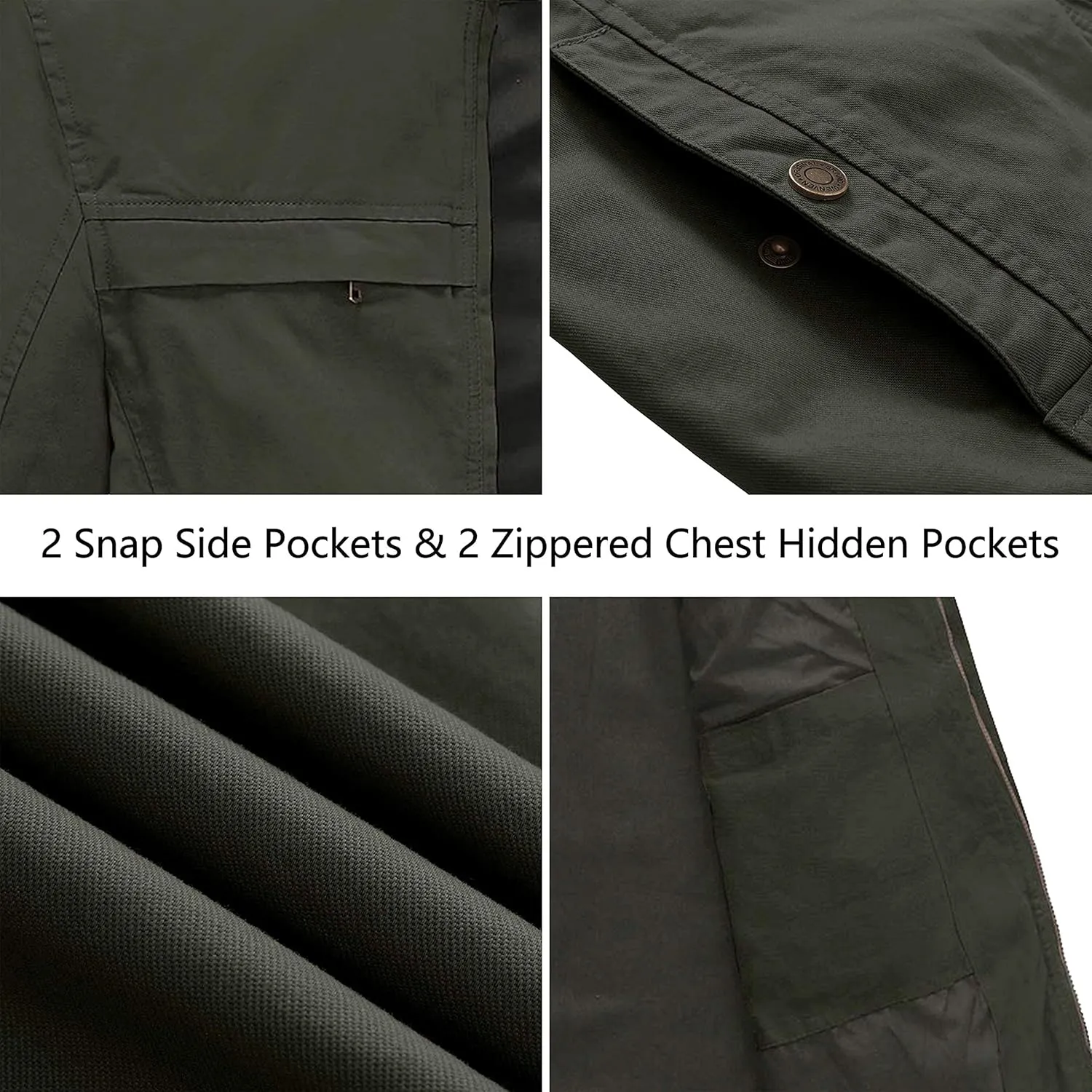 WenVen Men's Spring Canvas Military Style Jacket Casual Lightweight Cotton Coat