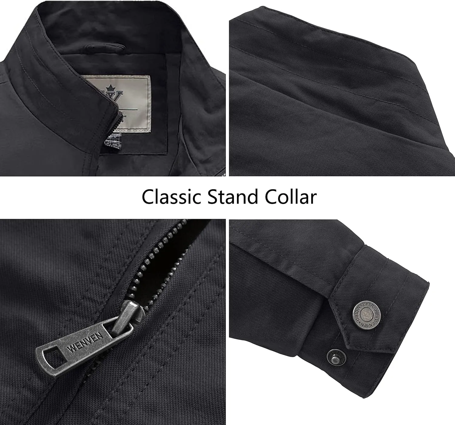 WenVen Men's Spring Canvas Military Style Jacket Casual Lightweight Cotton Coat