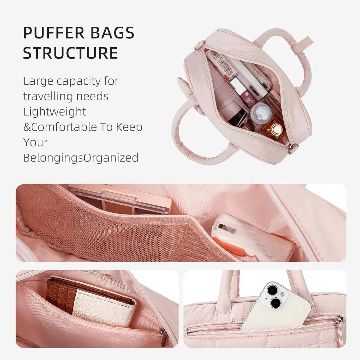 WESTBRONCO Puffer Crossbody bags for Women Quilted Shoulder Handbags, Puffy Cosmetic Makeup Bag Organizer w/Cute Ornament