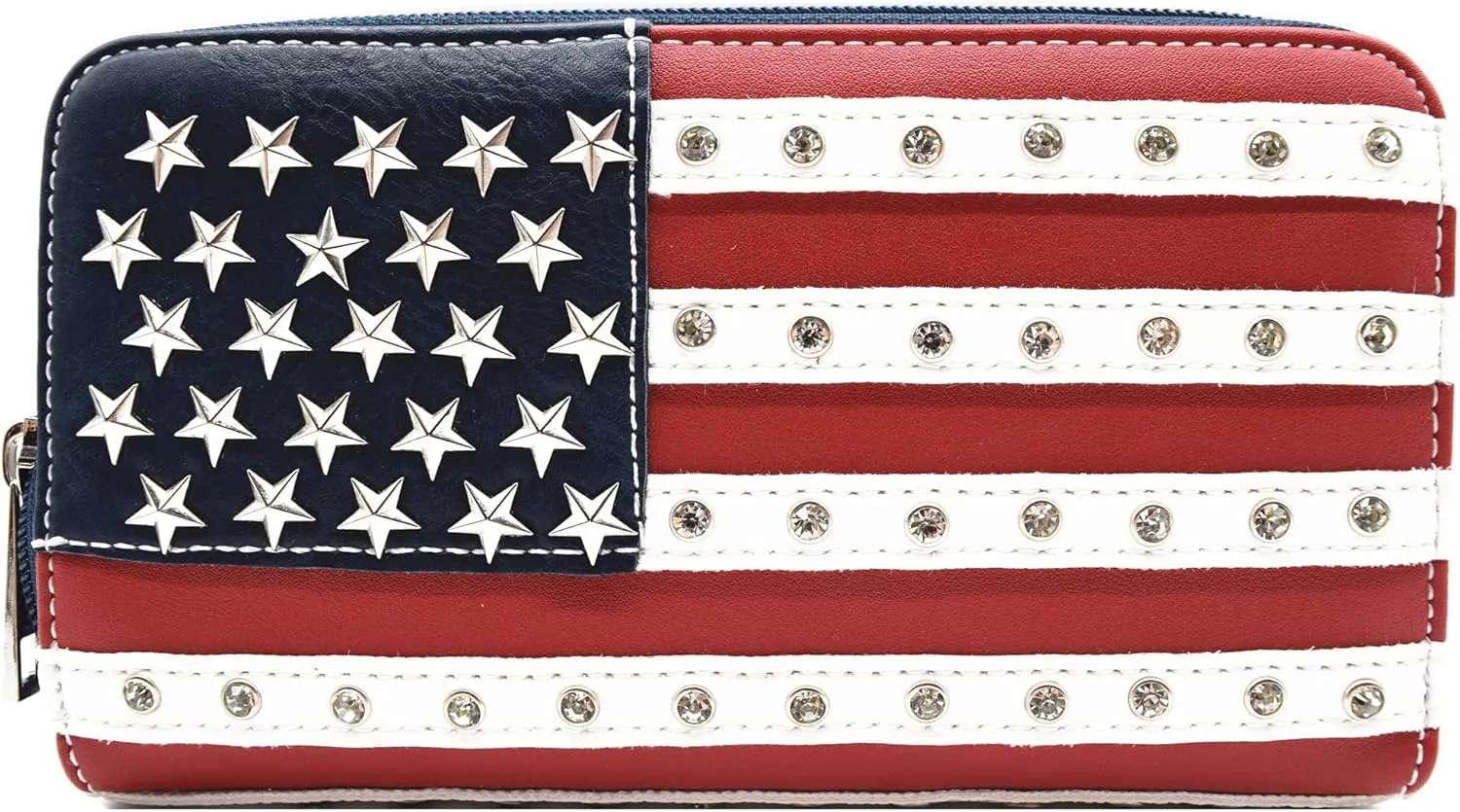 WESTERN ORIGIN American Flag Stars and Stripes Studs Crossbody Handbag USA Patriotic Women Purse Leather Single Shoulder Bag