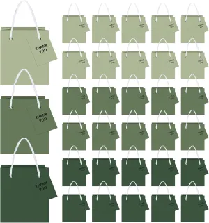Whaline 60Pcs Sage Green Mini Gift Bags with Thank You Tags Gradient Solid Green Paper Bags with Handle One Lucky Duck Party Favor Bag For Wedding Birthday Baby Shower Mallard Duck Party Supplies