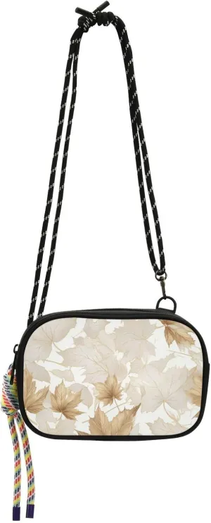 White and Golden Autumn Maple Leaves Black Crossbody Bag for Womens Beauty with Credit Card Slots Cell Phone Bag For Hiking Traveling monedero para mujer