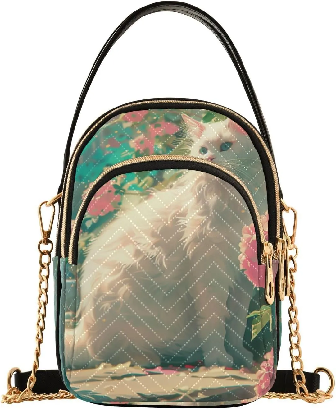 White Cat on The Steps Small Women's Crossbody Purse, Shoulder Bag for Women Handbags Cell Phone Purse