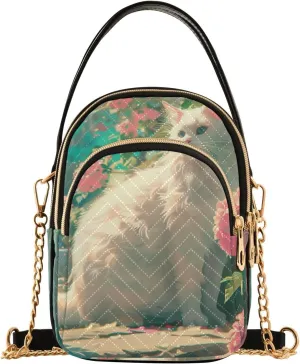 White Cat on The Steps Small Women's Crossbody Purse, Shoulder Bag for Women Handbags Cell Phone Purse