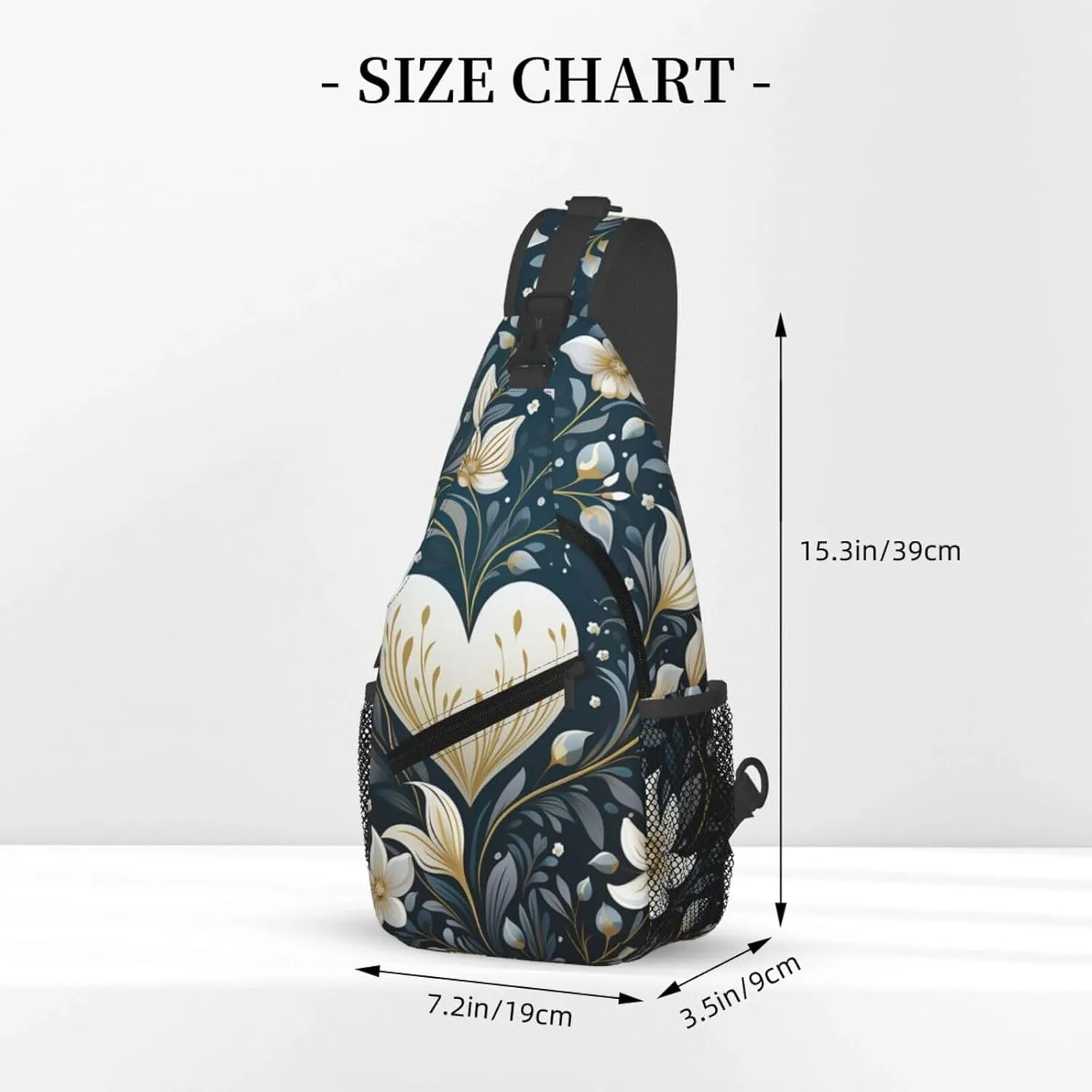 White Heart Shape Sling Bag Crossbody Bag for Women Men Sling Backpack Chest Bag for Hiking Travel