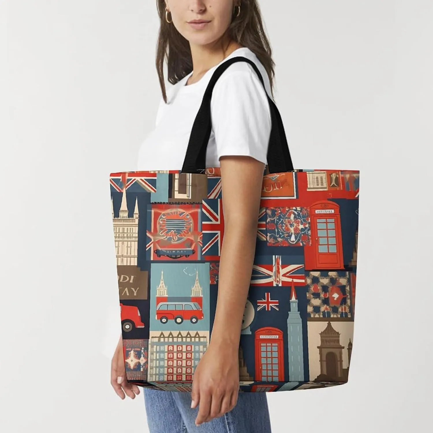 White Leaf Pattern Tote Bags, Reusable Grocery Bags, Large Shopping Bag, Beach Bag, Shoulder Bag for Women