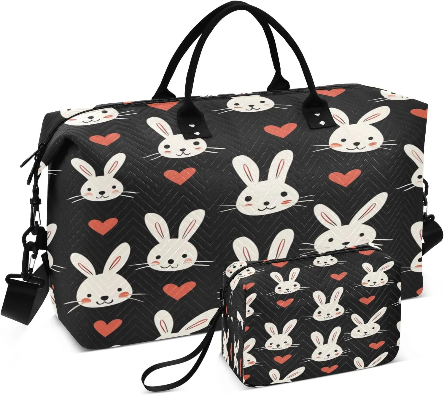 White Rabbit Ears and Hearts Travel Duffel Bags with Toiletry Bag for Travel Gym Yoga Weekender Bag