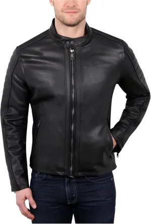 William Rast Mens Leather Motorcycle Jacket, Black, X-Large