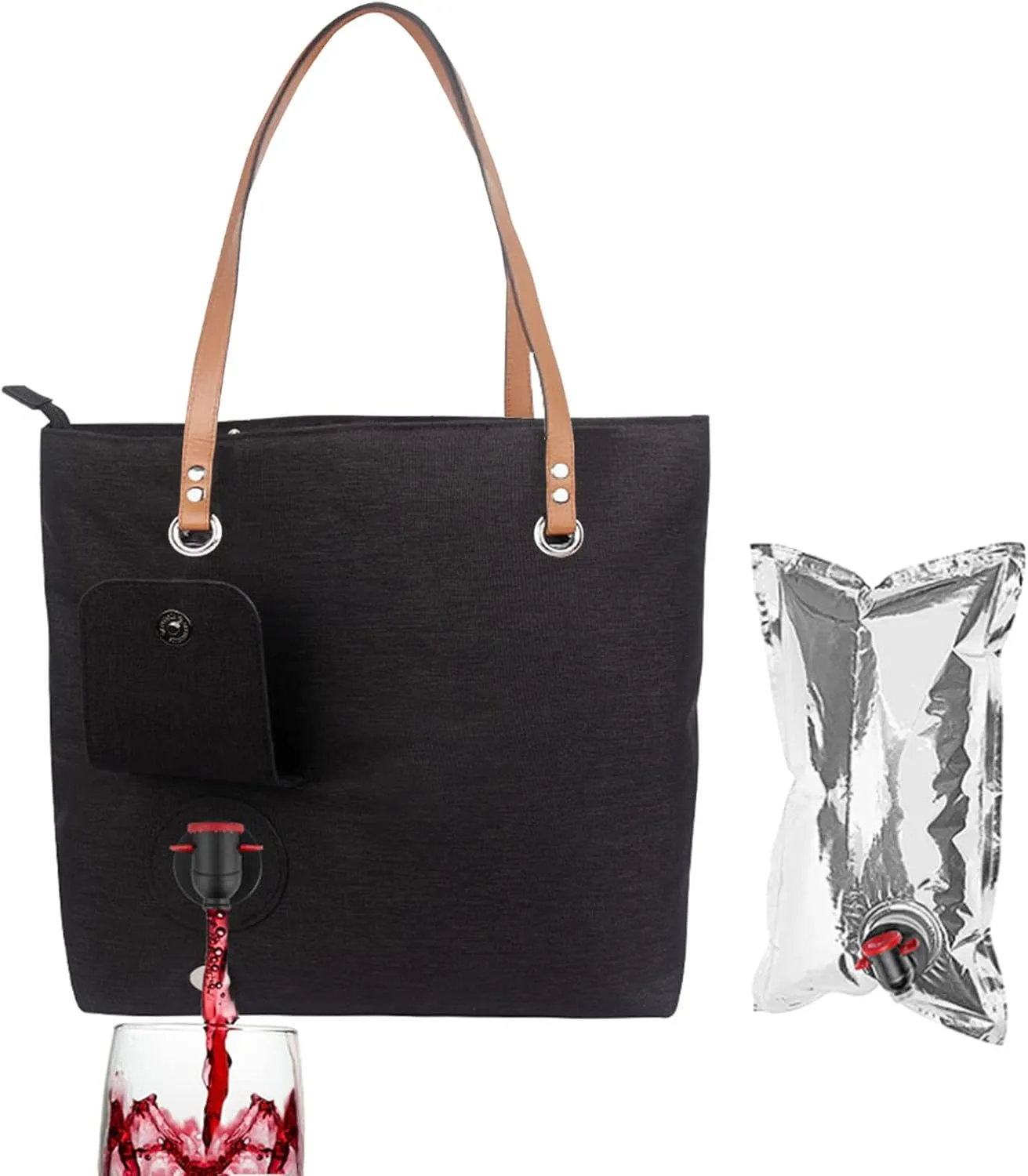 Wine Purse with Hidden Spout, Beach Wine Tote Bag with Hidden Insulated Compartment & Wine Bladder, Perfect Wine Gift for BYOB, Movie Theater, Concert, Bachelorette Party, Pool & Beach