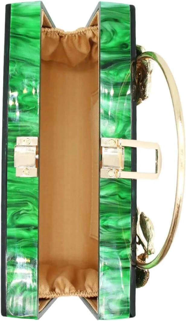 Women Acrylic Evening Clutch Marble Pattern Carved Circle Handle Handbag Square Box Bag for Evening Cocktail Prom