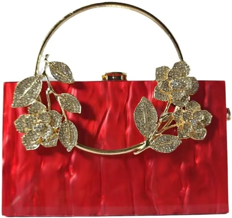 Women Acrylic Evening Clutch Marble Pattern Carved Circle Handle Handbag Square Box Bag for Evening Cocktail Prom