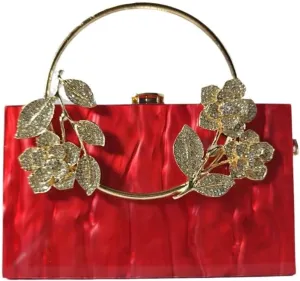 Women Acrylic Evening Clutch Marble Pattern Carved Circle Handle Handbag Square Box Bag for Evening Cocktail Prom