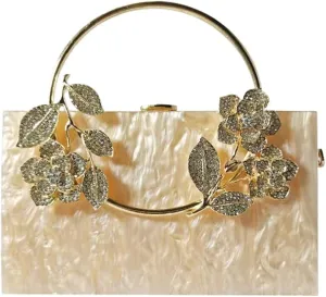 Women Acrylic Evening Clutch Marble Pattern Carved Circle Handle Handbag Square Box Bag for Evening Cocktail Prom