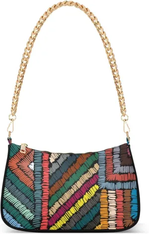 Women Chain Shoulder Purse Bag With Zipper Embroidery Shibori Print, Folk Tribe Hobo Tote Clutch Handbags with Chain Strap