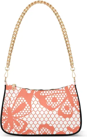 Women Chain Shoulder Purse Bag With Zipper Vintage Butterfly Embroidery Print, Hobo Tote Clutch Handbags with Chain Strap