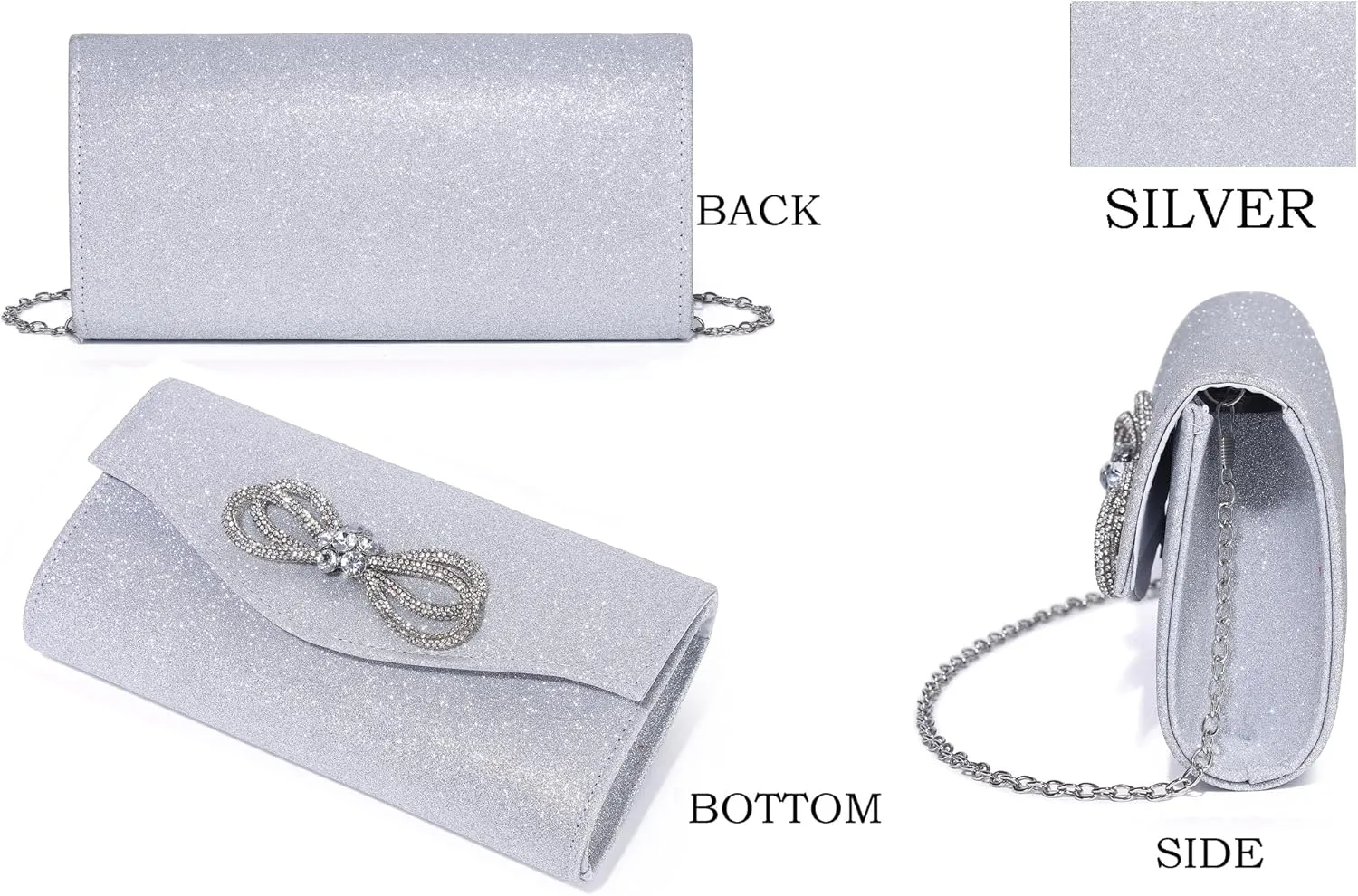 Women Diamond Bow Evening Bag Rhinestone Clutch Purse Wedding Prom Purse Formal Cocktail Party Handbag