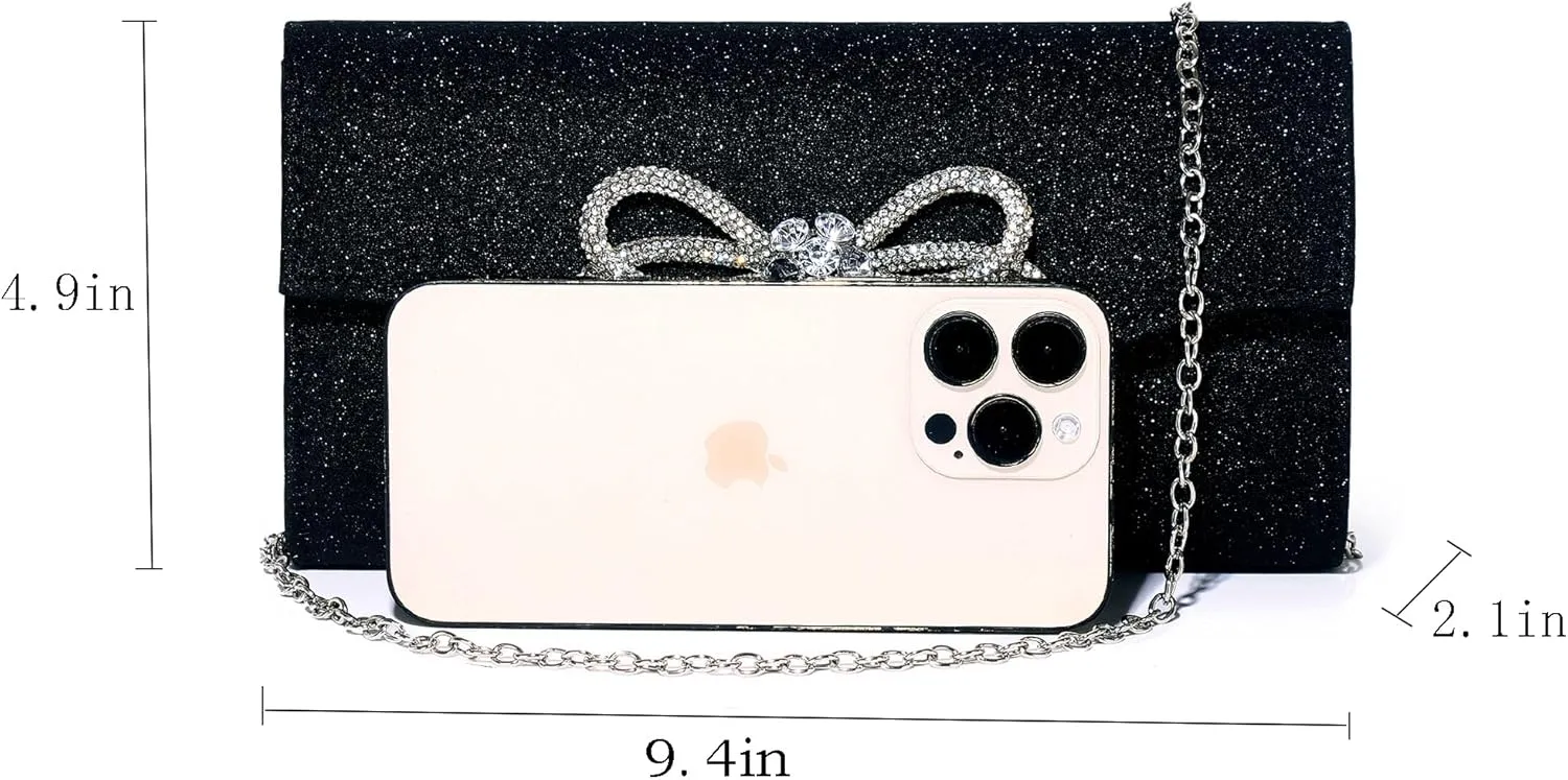 Women Diamond Bow Evening Bag Rhinestone Clutch Purse Wedding Prom Purse Formal Cocktail Party Handbag