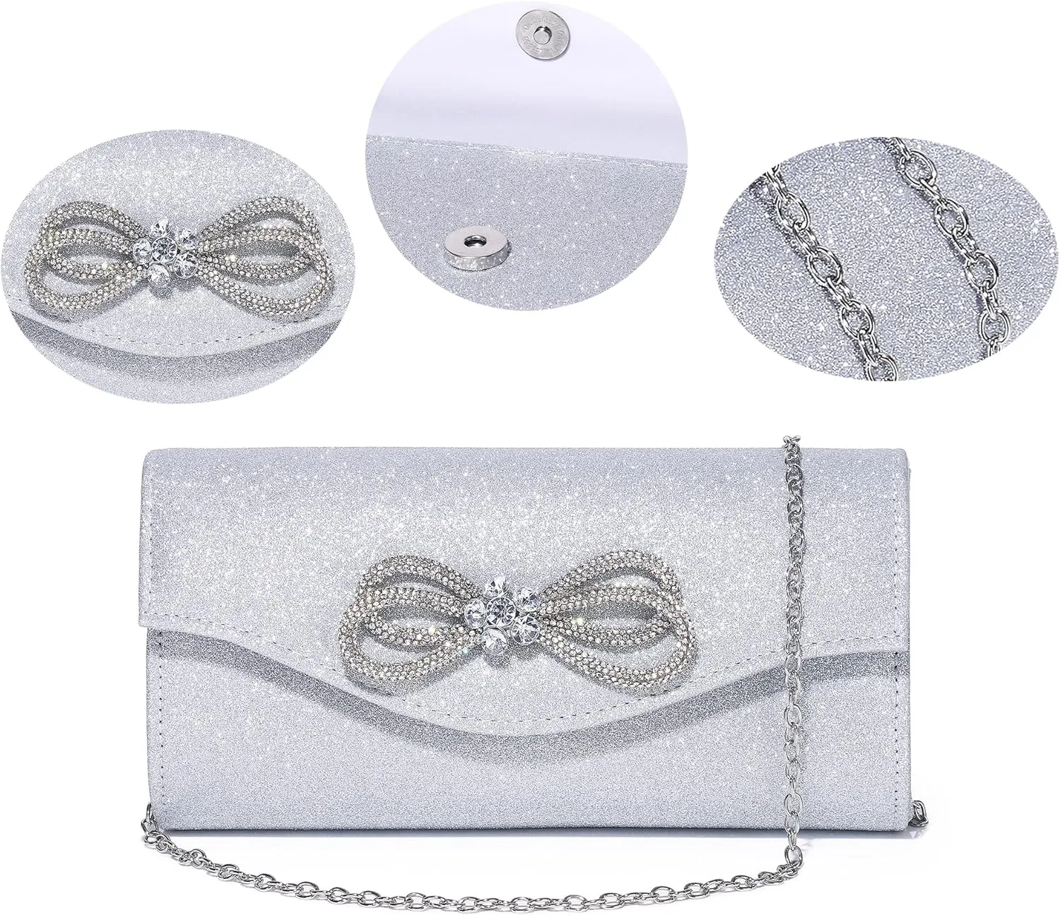 Women Diamond Bow Evening Bag Rhinestone Clutch Purse Wedding Prom Purse Formal Cocktail Party Handbag