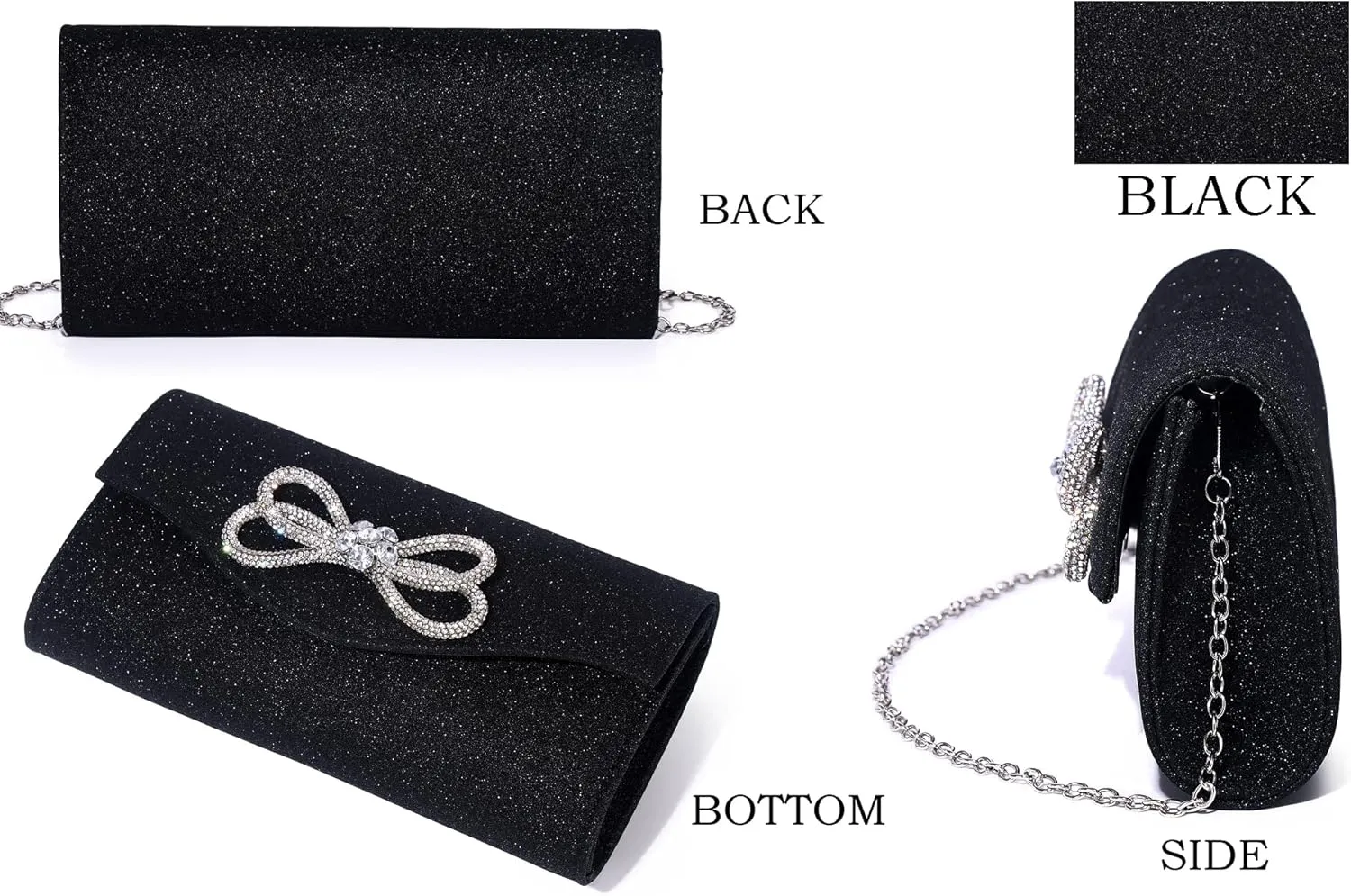 Women Diamond Bow Evening Bag Rhinestone Clutch Purse Wedding Prom Purse Formal Cocktail Party Handbag