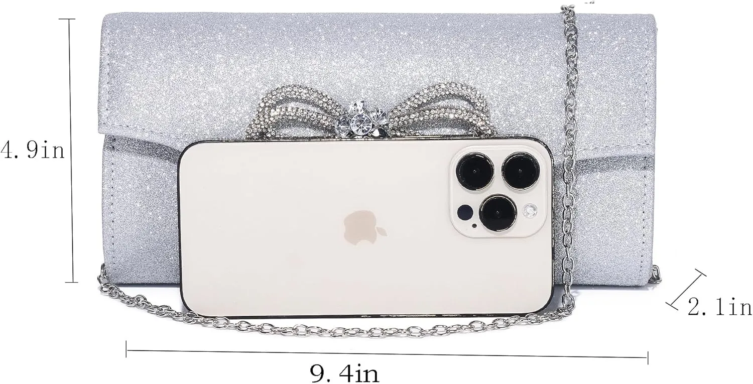 Women Diamond Bow Evening Bag Rhinestone Clutch Purse Wedding Prom Purse Formal Cocktail Party Handbag