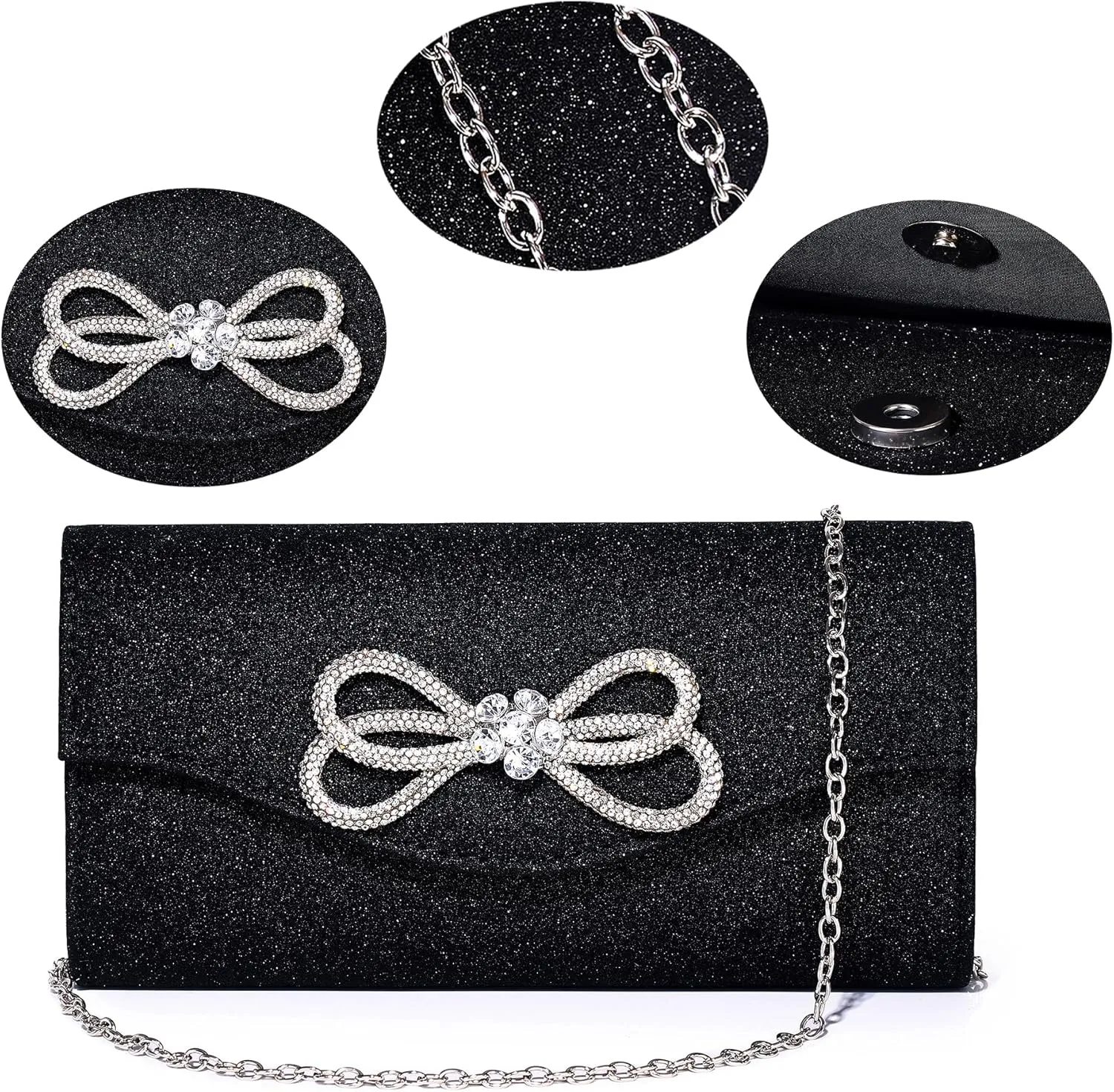 Women Diamond Bow Evening Bag Rhinestone Clutch Purse Wedding Prom Purse Formal Cocktail Party Handbag