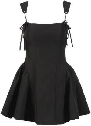 Women Elegant Black Square Neck Sleeveless Halter Dress Sexy Slimming Backless High Waisted Pleated Line Skirt Dress