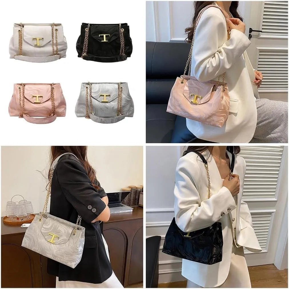 Women Fashionable Large Capacity Crossbody Bag with Adjustable Chain Strap Metal Decors PU Leather Shoulder Bag Purse