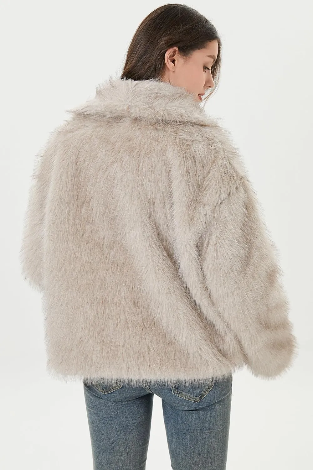 Women Faux Fur Coat Fluffy Jacket Fall Winter Spring Shaggy Shawl Oversized Outerwear