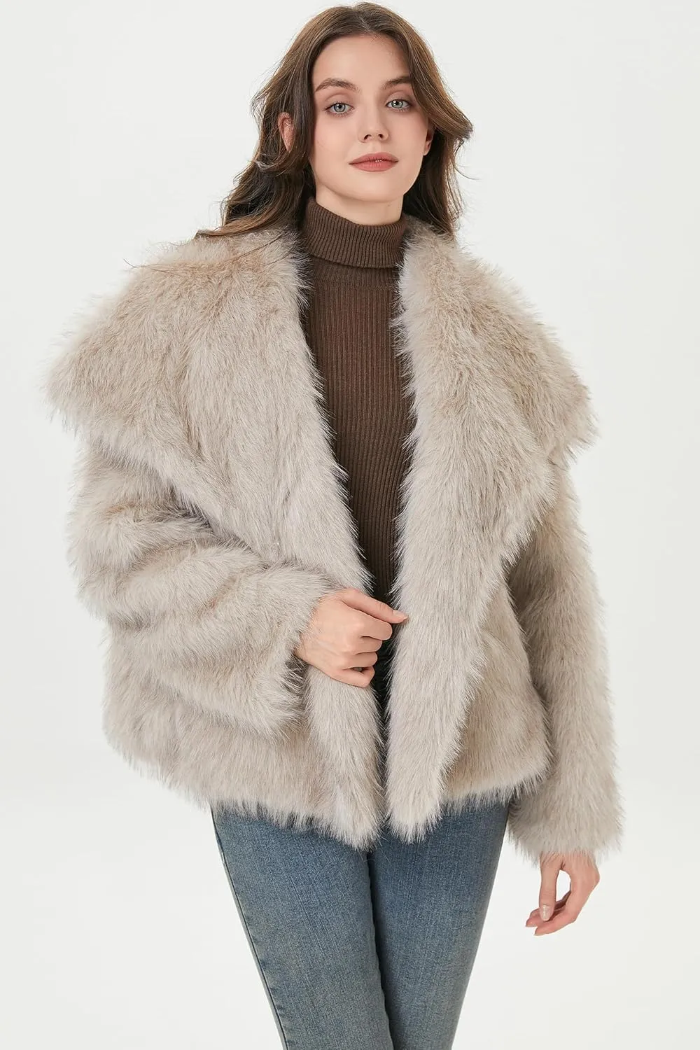 Women Faux Fur Coat Fluffy Jacket Fall Winter Spring Shaggy Shawl Oversized Outerwear