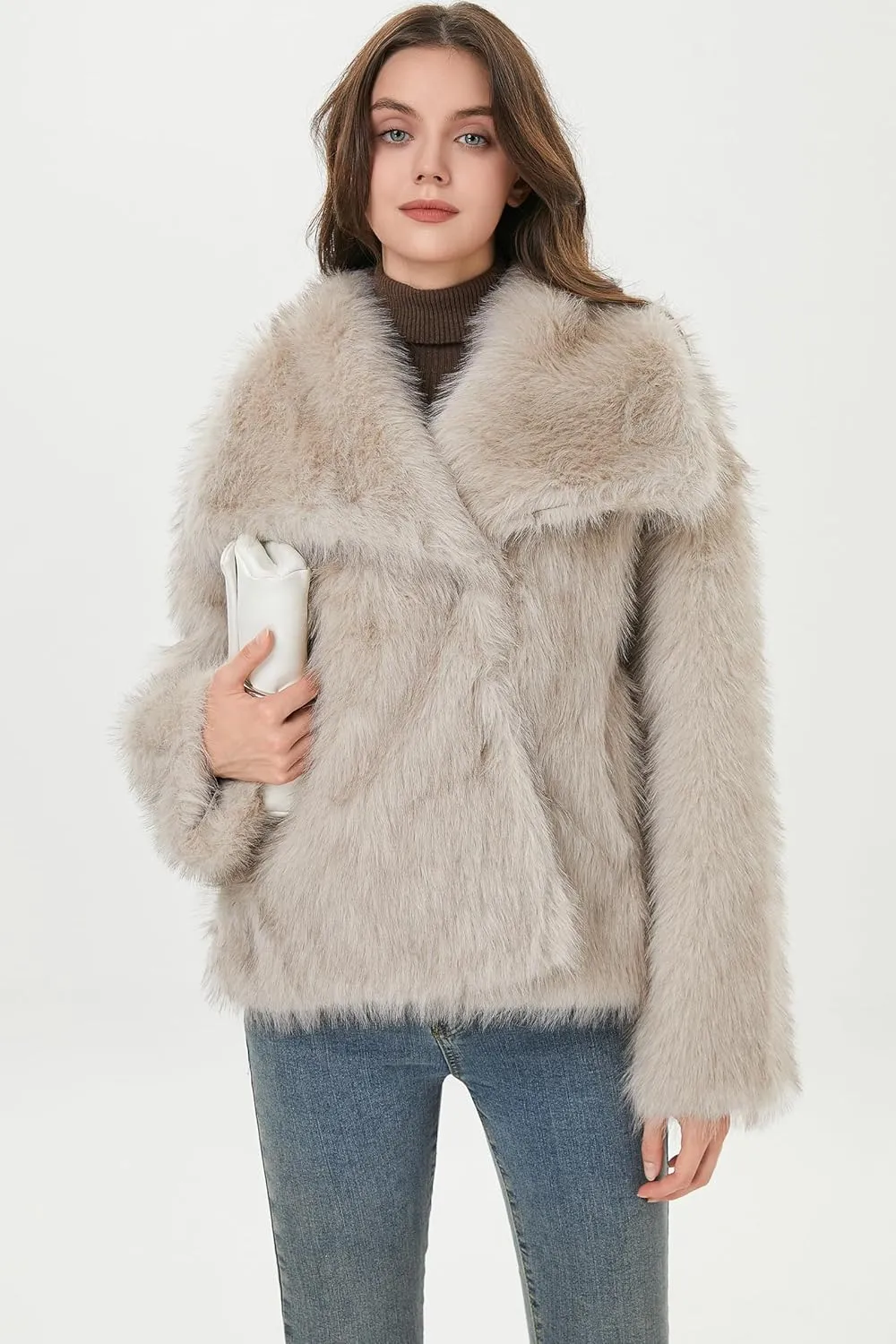 Women Faux Fur Coat Fluffy Jacket Fall Winter Spring Shaggy Shawl Oversized Outerwear