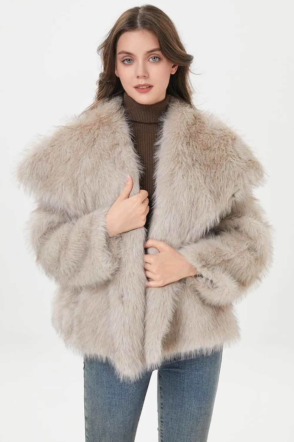 Women Faux Fur Coat Fluffy Jacket Fall Winter Spring Shaggy Shawl Oversized Outerwear
