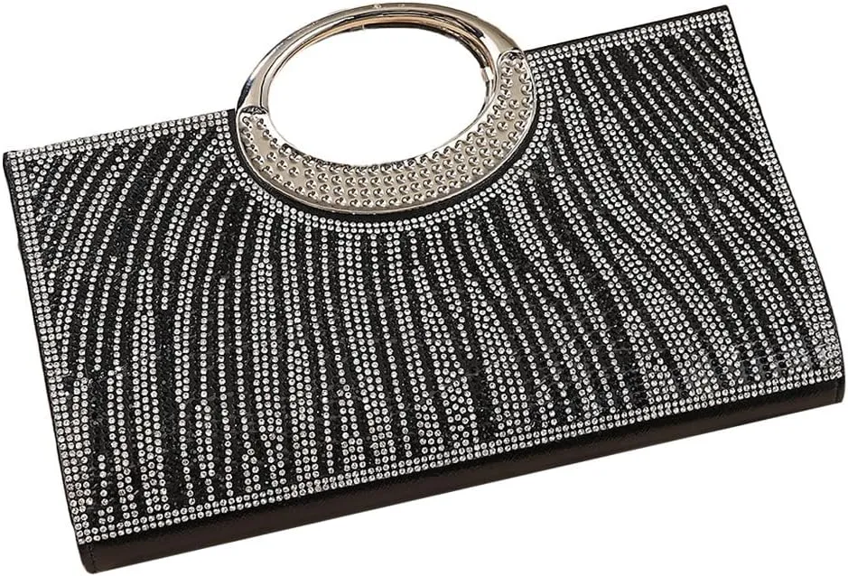 Women Geometric Patterns Top Handle Bag Bling Crystals Evening Bag with Detachable Chain for Formal Dinner