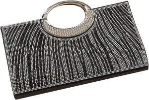 Women Geometric Patterns Top Handle Bag Bling Crystals Evening Bag with Detachable Chain for Formal Dinner