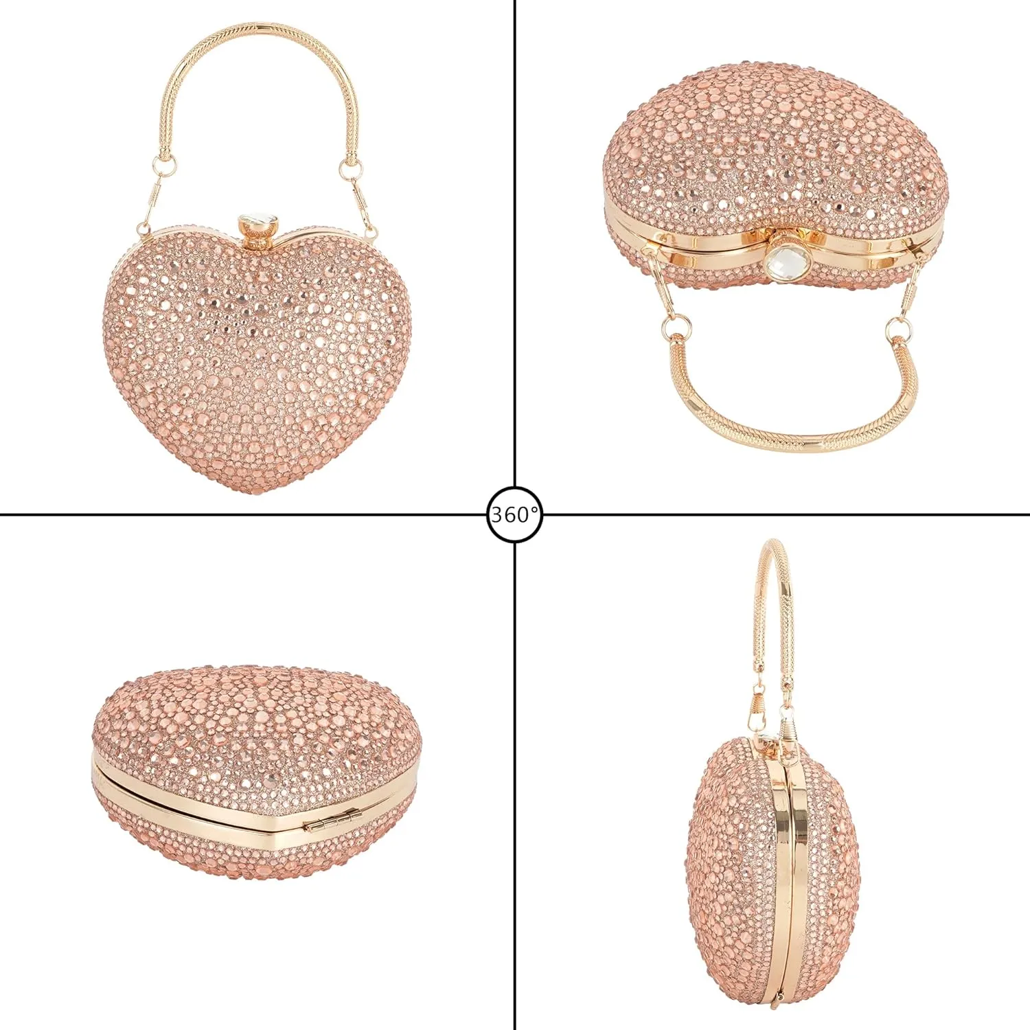 Women Heart Shape Evening Bag Bling Rhinestone Wedding Party Purse Cocktail Prom Crossbody Shoulder Handbag
