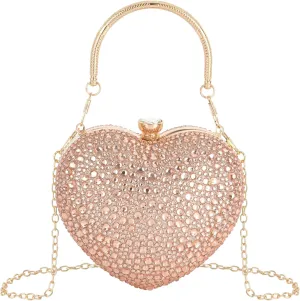 Women Heart Shape Evening Bag Bling Rhinestone Wedding Party Purse Cocktail Prom Crossbody Shoulder Handbag