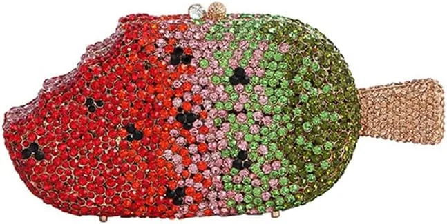 Women Ice Cream Shaped Evening Clutch Glitter Full Rhinestones Bag Girl Summer Dress Shoulder Bag