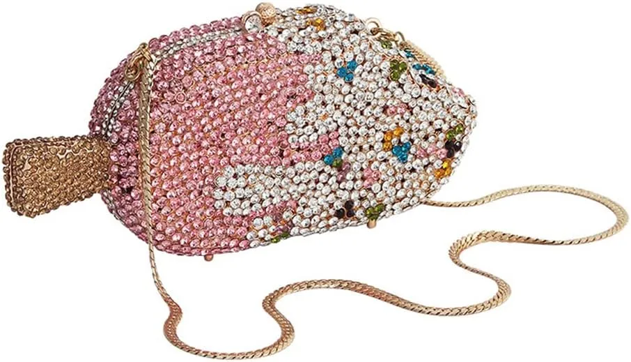 Women Ice Cream Shaped Evening Clutch Glitter Full Rhinestones Bag Girl Summer Dress Shoulder Bag