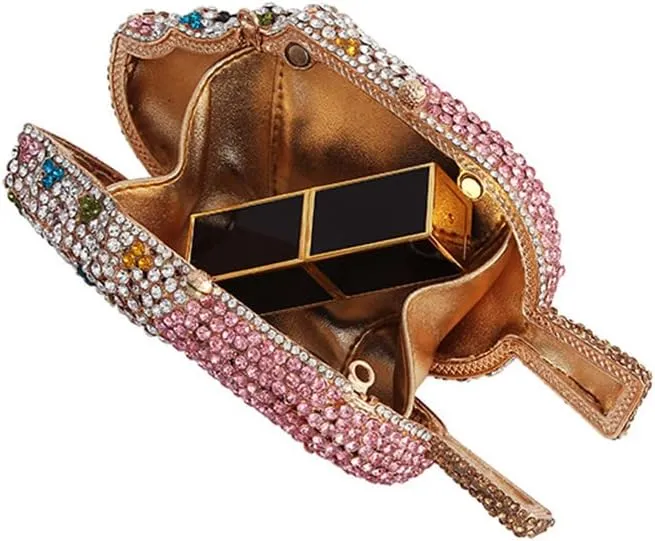Women Ice Cream Shaped Evening Clutch Glitter Full Rhinestones Bag Girl Summer Dress Shoulder Bag