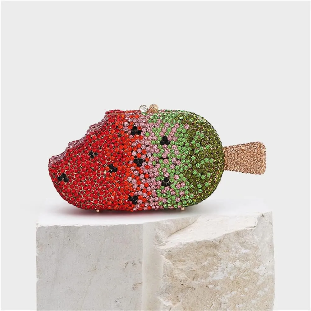 Women Ice Cream Shaped Evening Clutch Glitter Full Rhinestones Bag Girl Summer Dress Shoulder Bag