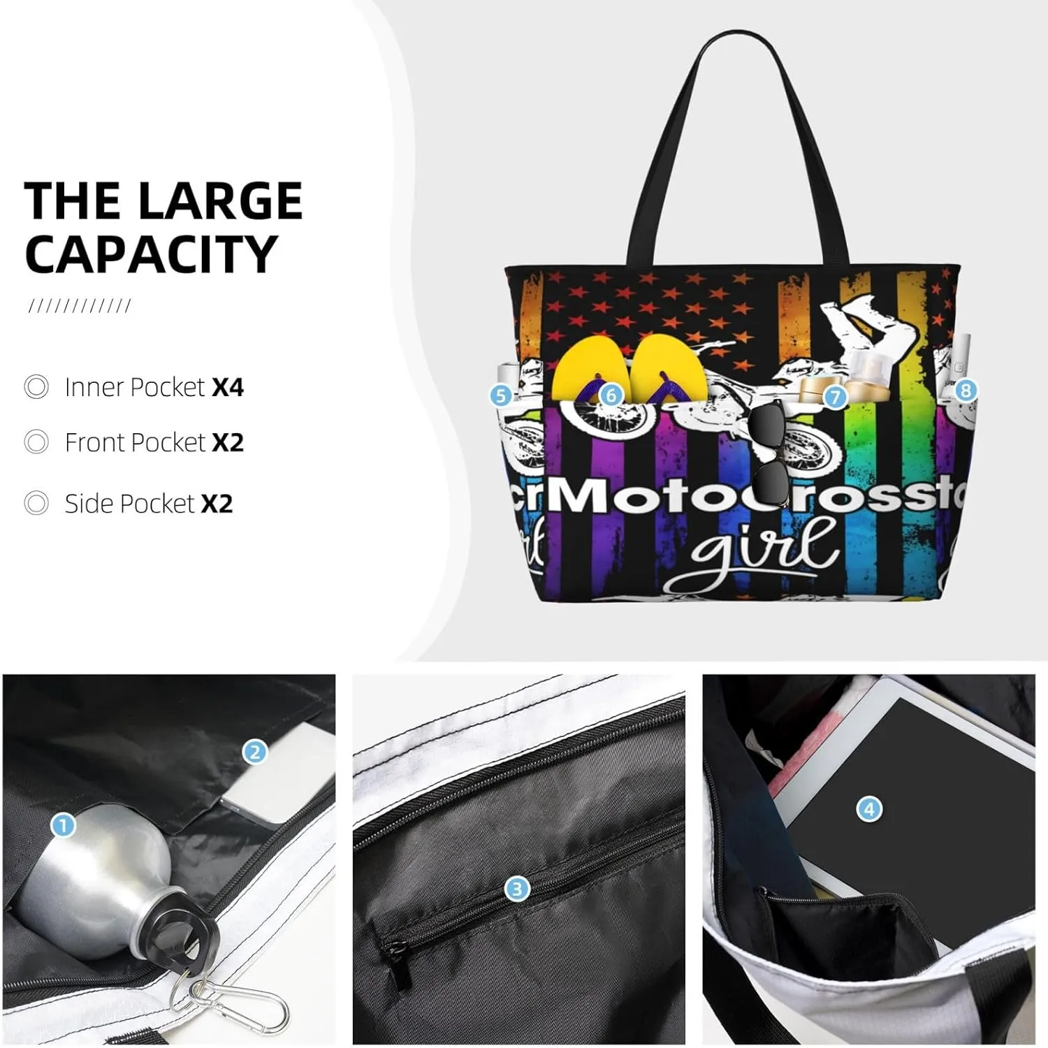 Women Large Beach Bag Travel Weekender Foldable Tote Bag for Pool Beach Vacation Gym