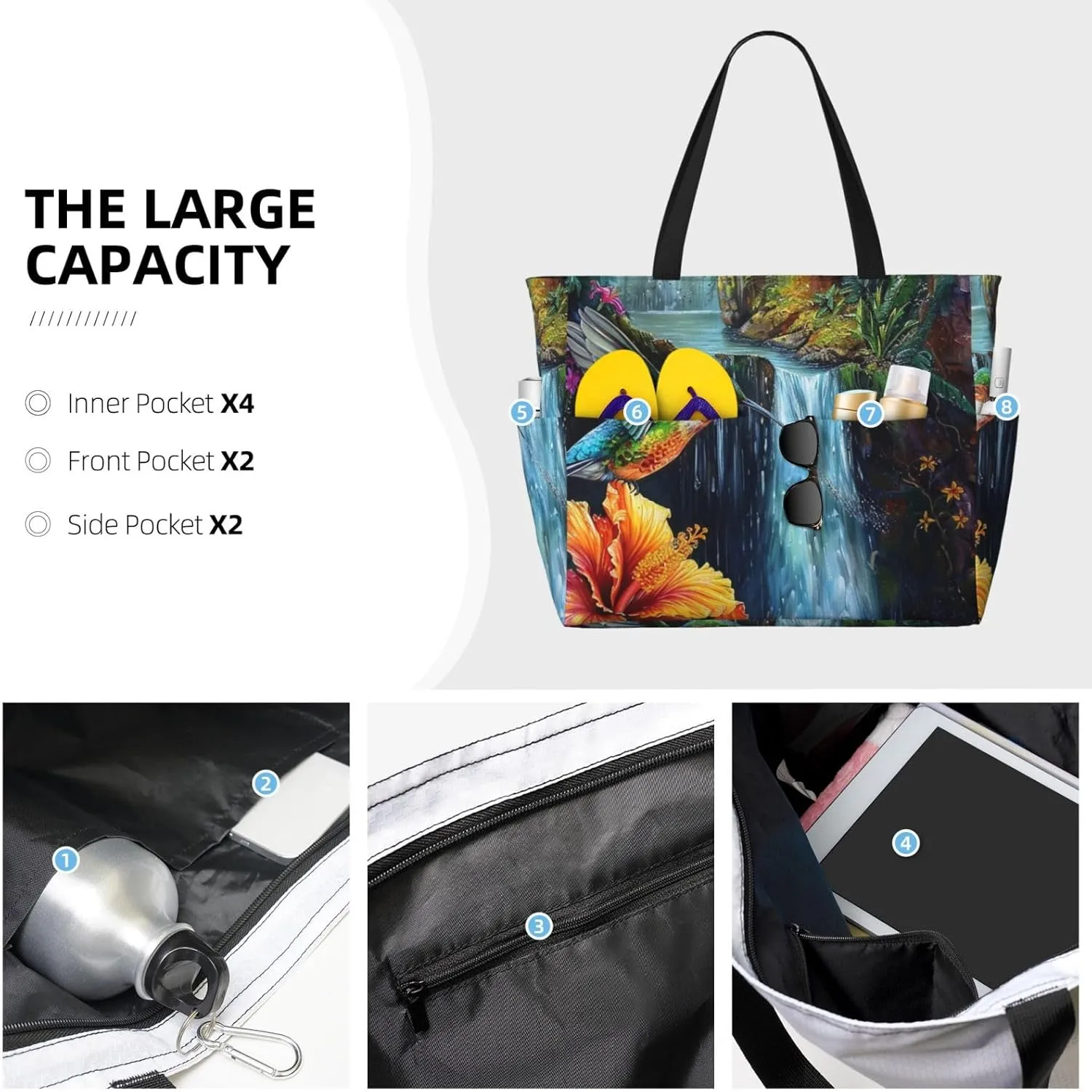 Women Large Beach Bag Travel Weekender Foldable Tote Bag for Pool Beach Vacation Gym