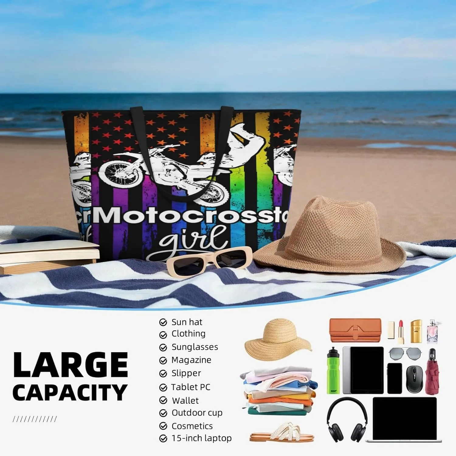 Women Large Beach Bag Travel Weekender Foldable Tote Bag for Pool Beach Vacation Gym