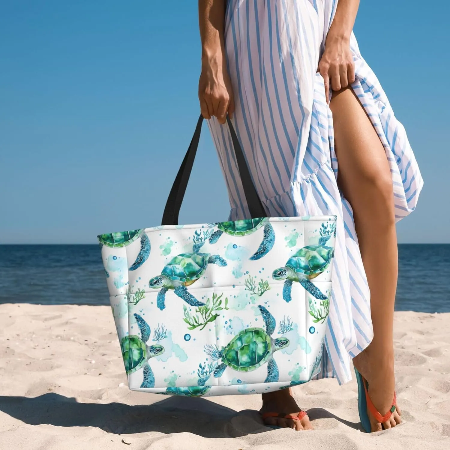 Women Large Beach Bag Travel Weekender Foldable Tote Bag for Pool Beach Vacation Gym