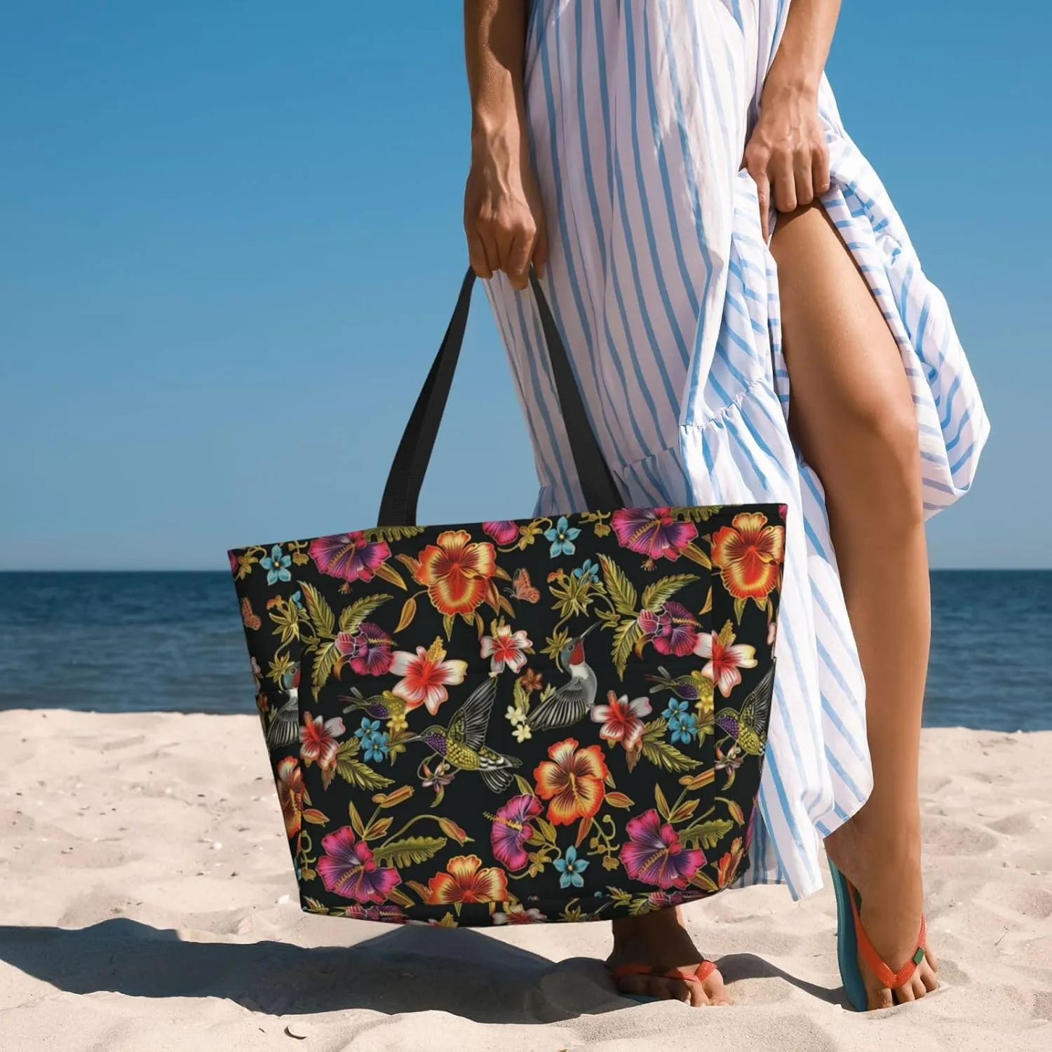 Women Large Beach Bag Travel Weekender Foldable Tote Bag for Pool Beach Vacation Gym