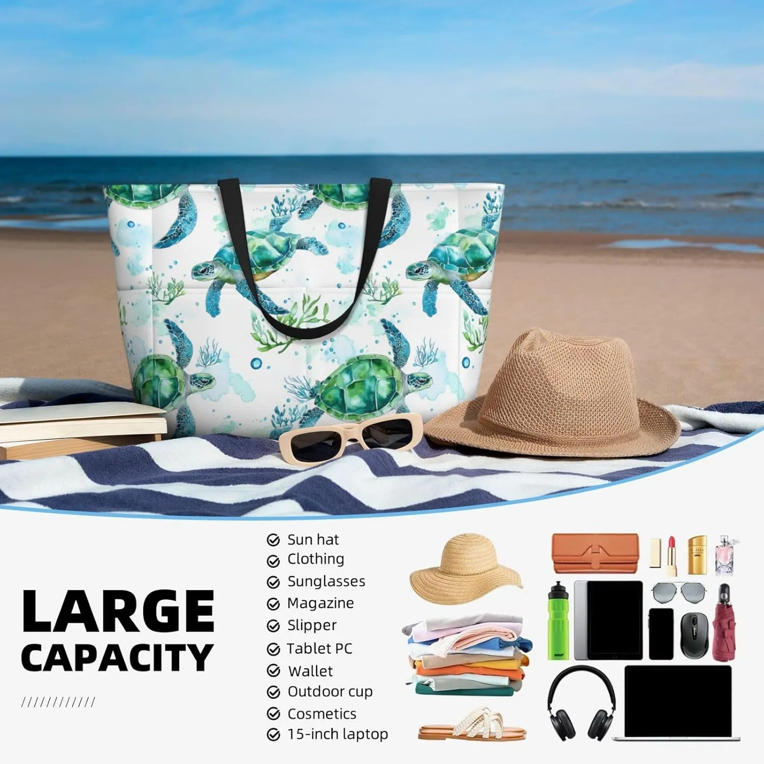 Women Large Beach Bag Travel Weekender Foldable Tote Bag for Pool Beach Vacation Gym