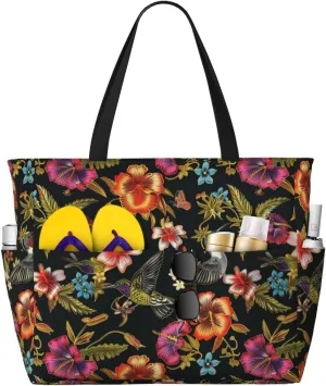 Women Large Beach Bag Travel Weekender Foldable Tote Bag for Pool Beach Vacation Gym