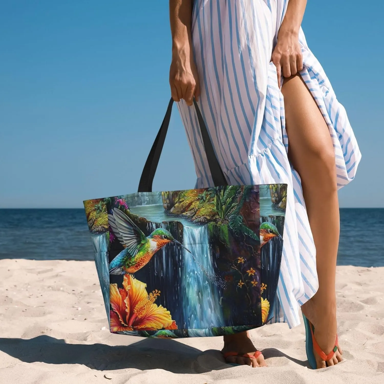 Women Large Beach Bag Travel Weekender Foldable Tote Bag for Pool Beach Vacation Gym