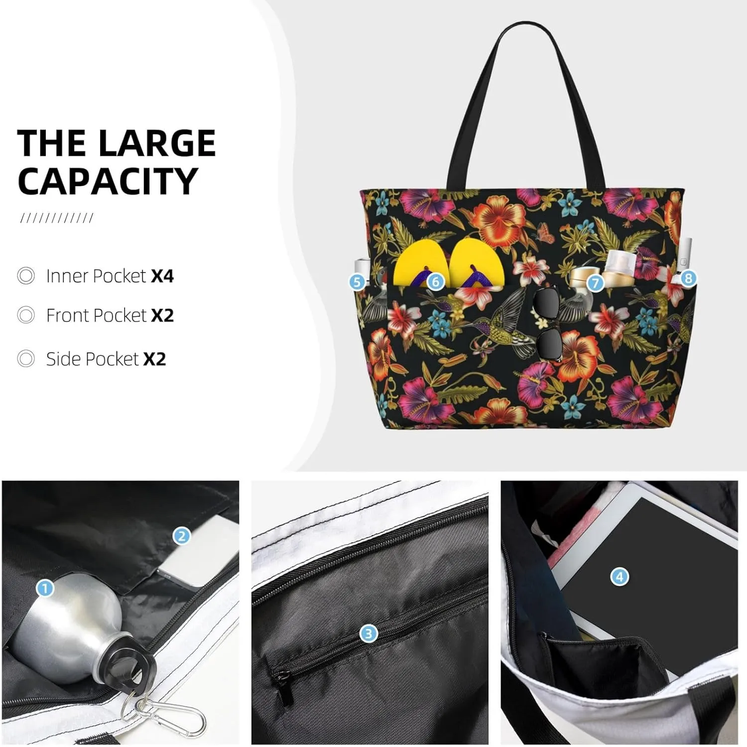 Women Large Beach Bag Travel Weekender Foldable Tote Bag for Pool Beach Vacation Gym