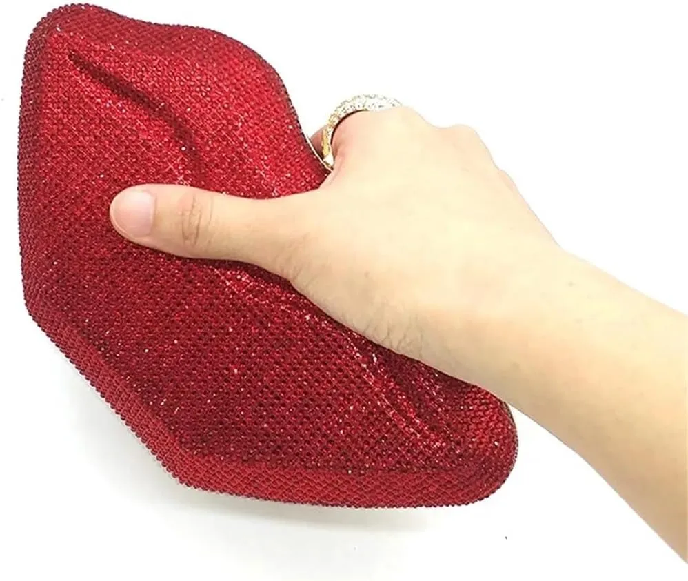 Women Lip Shaped Purse Rhinestone Clutch Bags Sparkling Evening Bag Novely Party Handbag Prom Bag for Wedding Date
