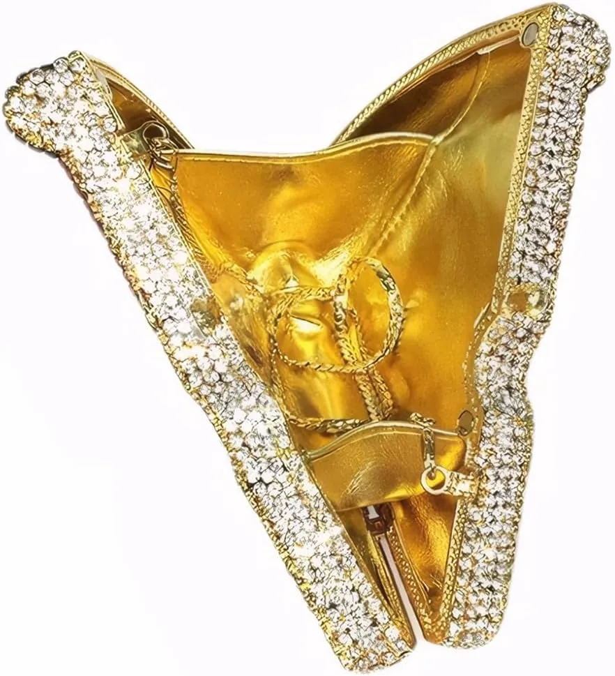 Women Luxury Pizza Evening Bag Full Rhinestones Shiny Clutch Purse Detachable Chain for Festival Halloween Christmas